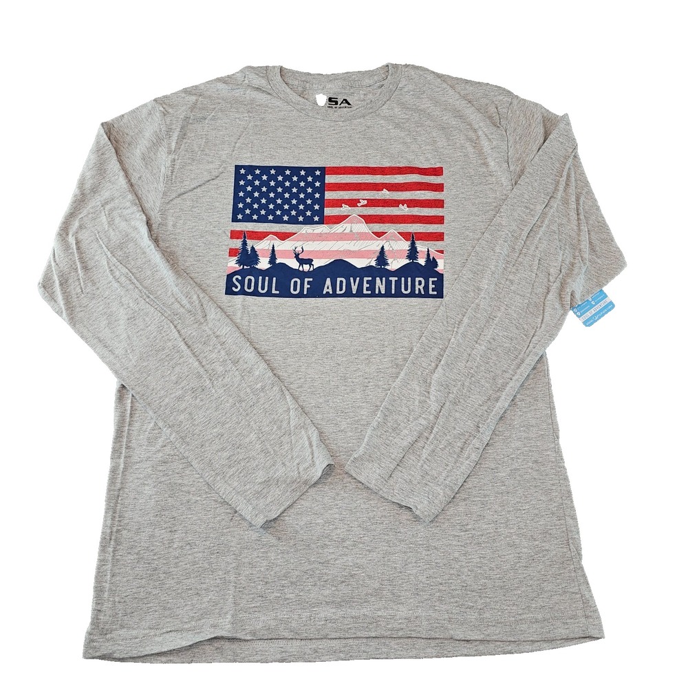 SA Company Mens Gray Long Sleeve Shirt Large Graphic Tee SOA Flag Patriot USA